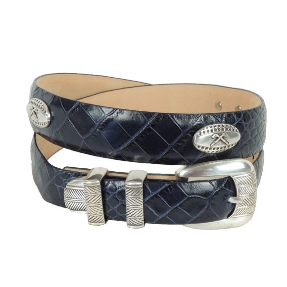 Golf Women\'s Designer Conchos Belt Size 32 Genuine Italian Calfskin Blue main image 4